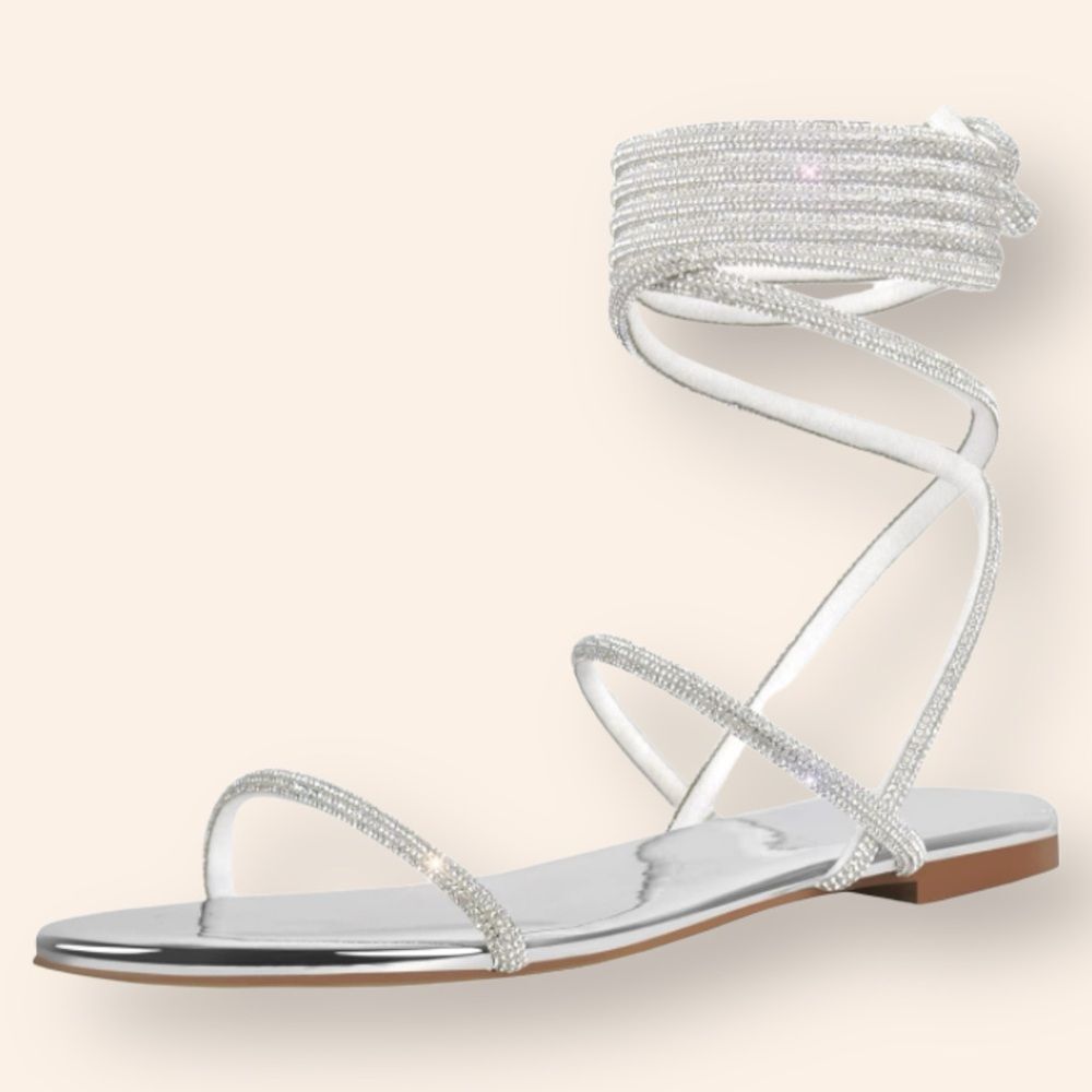 Silver and Rhinestone Lace Up Sandals